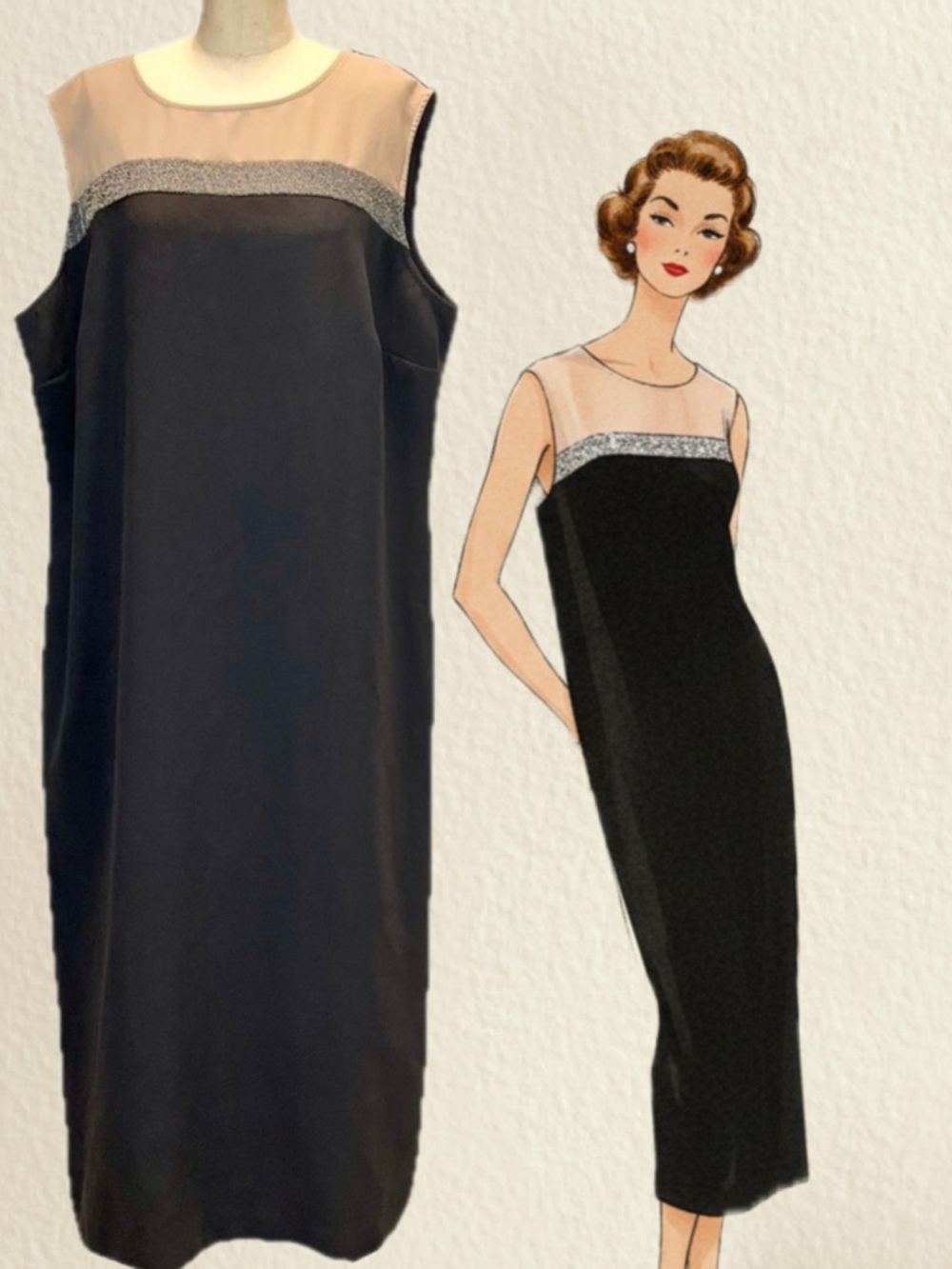 VINTAGE earthy long maxi sheath dress sleeveless plus size‎ neutral colorblock